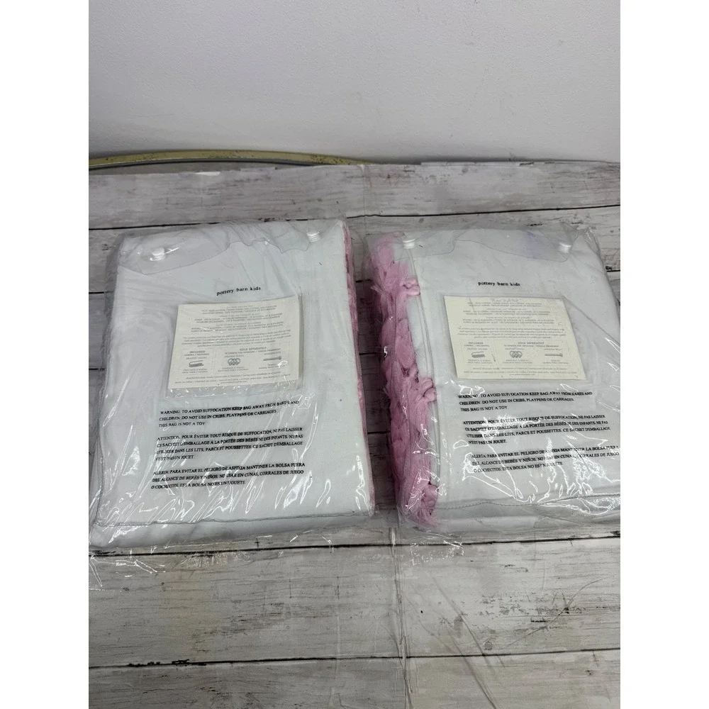 Pottery Barn Kids Bella Tassel Blackout Curtain Panels White Pink set of 2